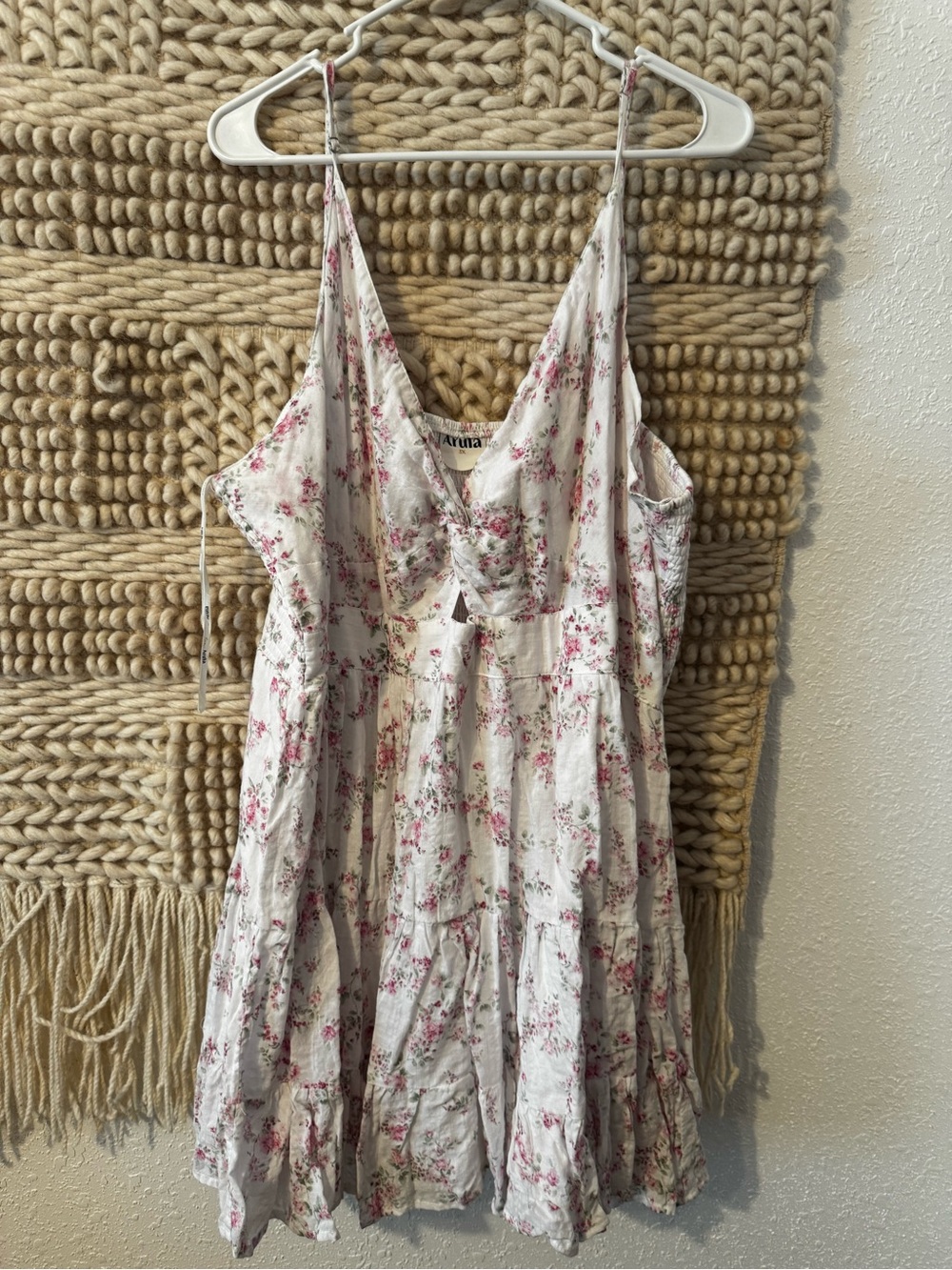 ARULA White Mini Dress with Pink Floral Print